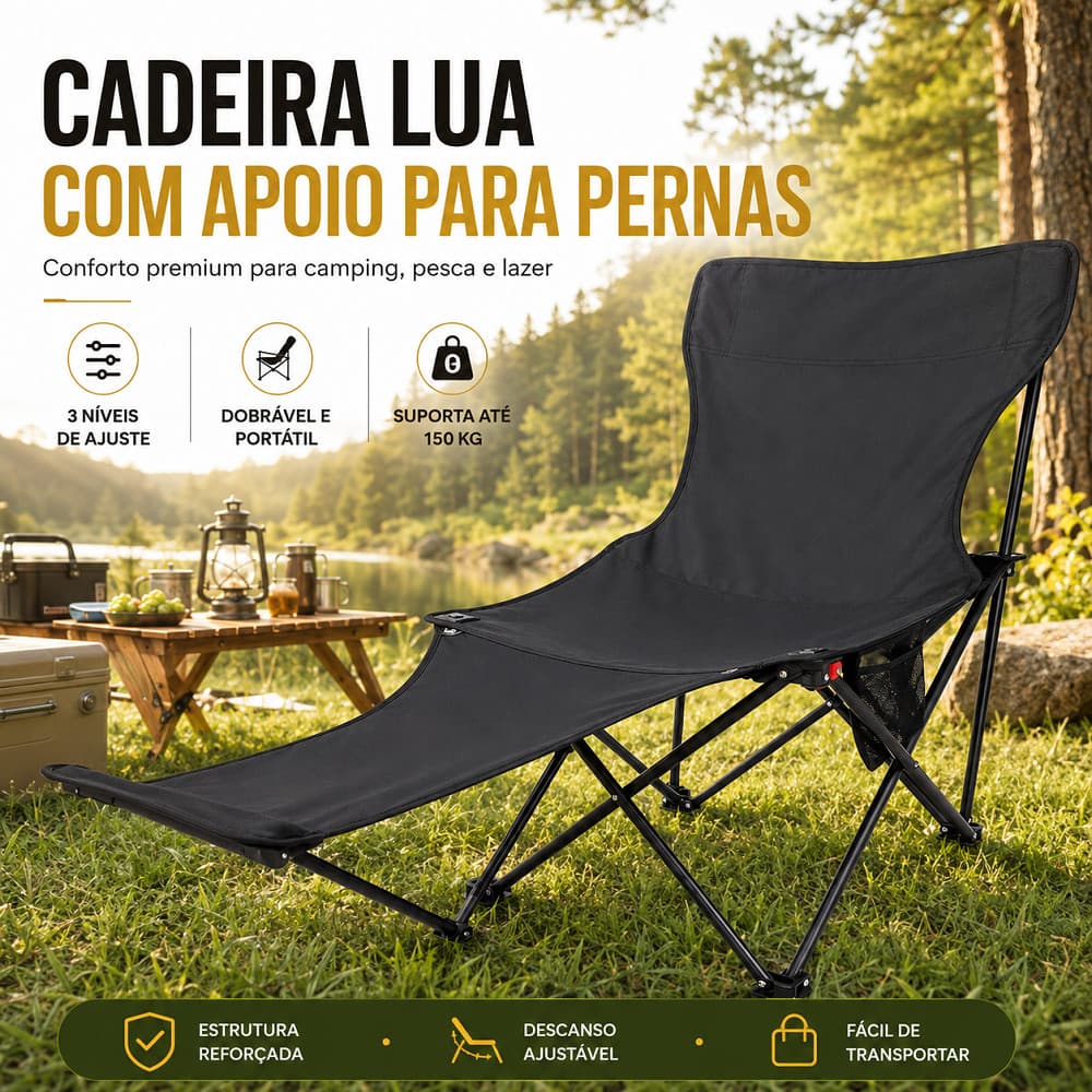 Cadeira Lua Camping Dobrável Com Apoio Para Pernas, 3 Níveis De , Portátil Para Pesca, Piquenique E Lazer Ao Ar Livre