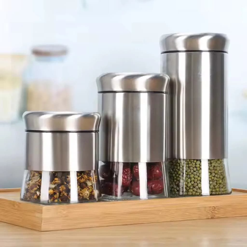 Kit 3 Pote Hermético De Vidro E Inox Para Mantimentos