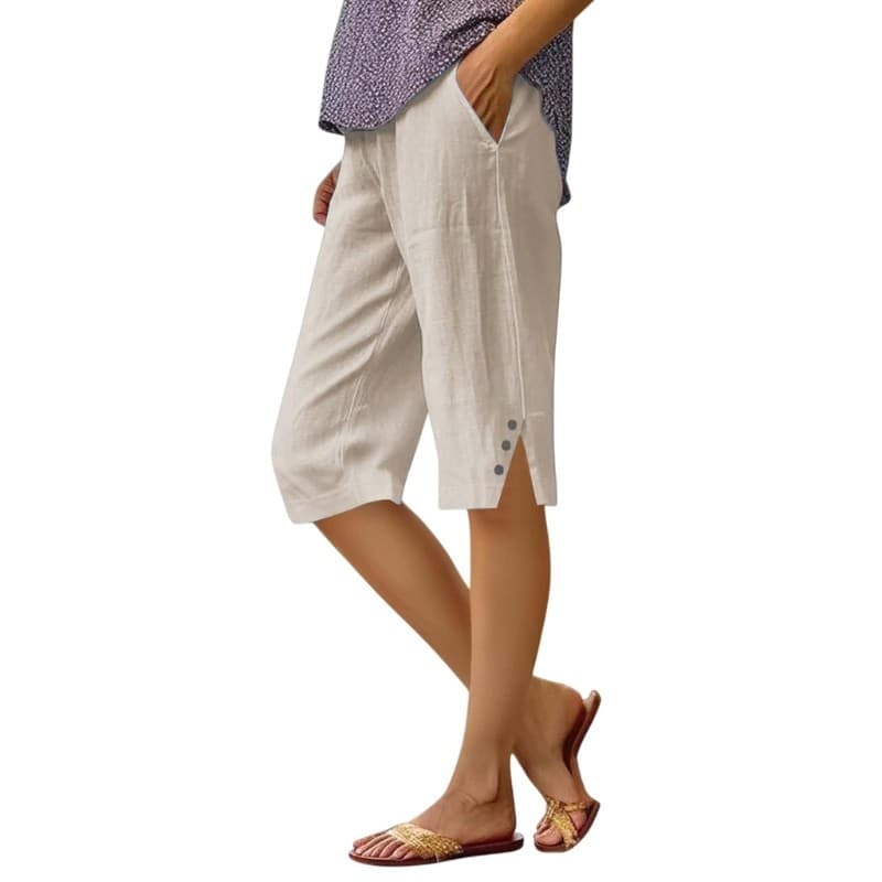 Shorts De Chumbo Para Mulheres Na Altura Do Joelho Calças Capri De Linho Cintura Confortável Casual Tamanho Capris