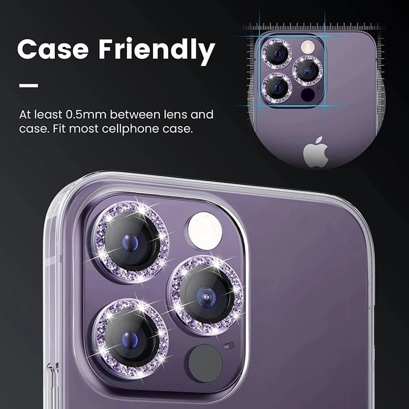 Protetor de Lente 3D Diamante Brilhante para iPhone 11 12 13 14 15 16 17 Pro Max Mini Anti Risco Fácil Instalação.