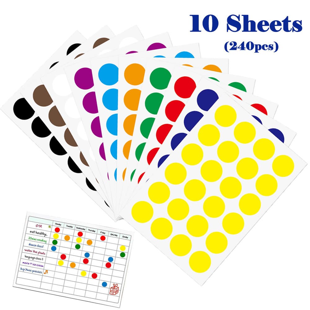 10 Folhas De Adesivos De Pontos Coloridos , Etiquetas De Codificação De Cores Redondas Circulares , Bolinhas , Etiqueta