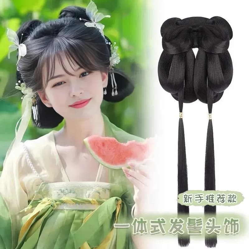 [WSP] Fantasia feminina de uma peça Cosplay peruca Hanfu, fantasia cocar peruca coque