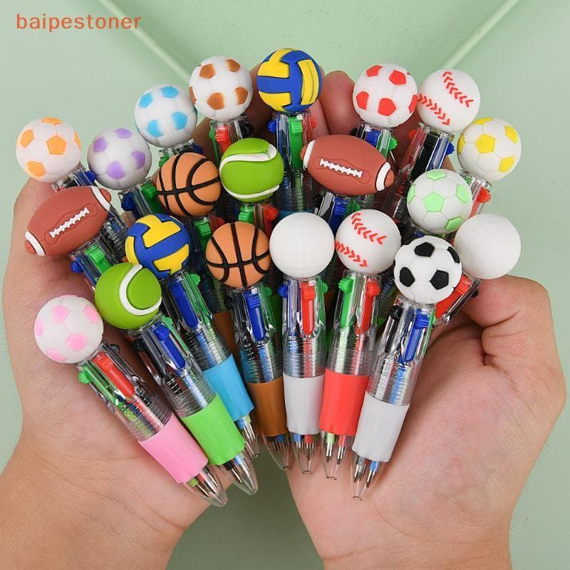[baipestoner] Canetas Esferográficas de Futebol e Basquete com Tinta de Quatro Cores, Presente de Papelaria Escolar em P