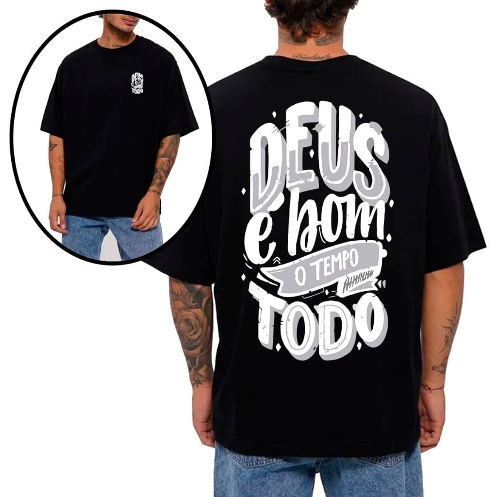 Camiseta Religiosa Masculina e Femnina Estampada Religiosa Deus é bom o tempo todo Premium