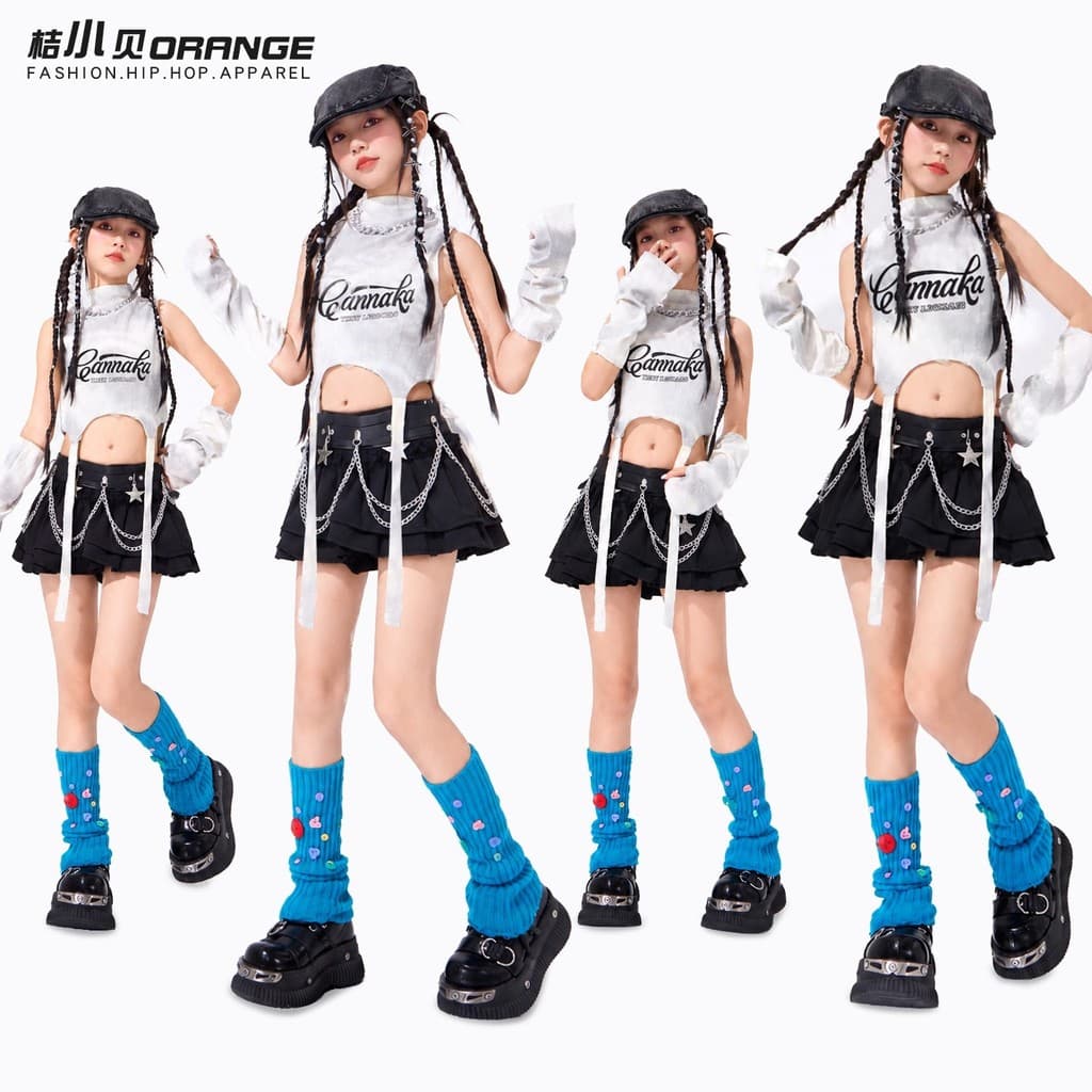 Crianças meninas jazz dança terno cinza roupas superiores jazz dança desempenho Cheerleading uniforme meninas grupo dese