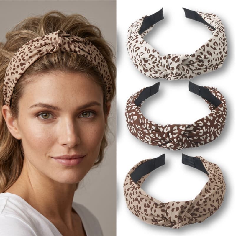 [Estoque pronto] Faixa de cabeça com estampa de leopardo de aba larga feminina prensada para lavagem de cabelo máscara f