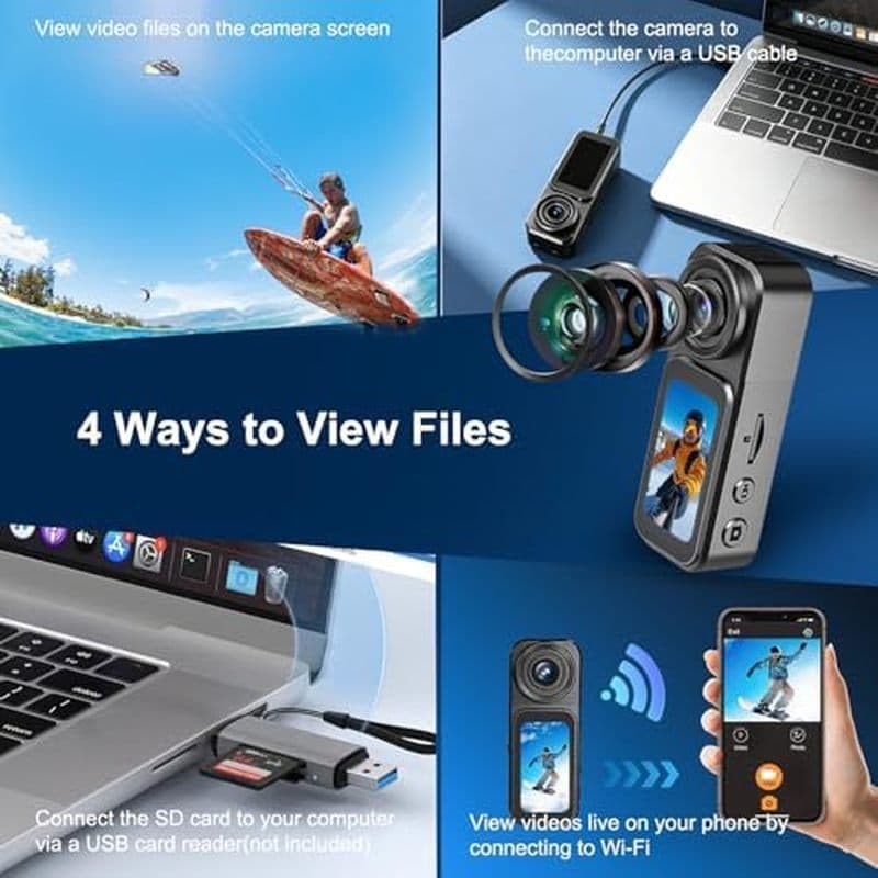 Mini Câmera Corporal 4K Com Gravação De Áudio E Vídeo , De Ação POV Vestível De 64 Gb Tela De 1.47 " , 180 ° Lente Rotat