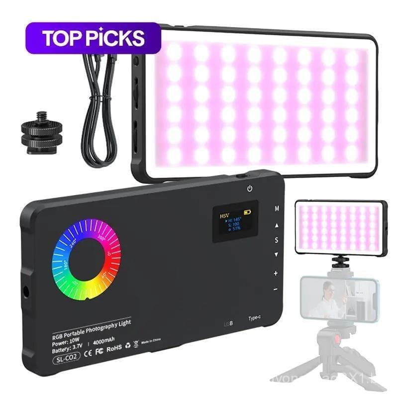 Luz fotográfica recarregável por USB, com mudança de cor RGB, adequada para iluminação de câmeras de viagem, luz portáti