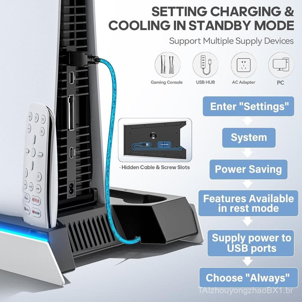 Suporte para PS5/Slim/Pro para Console com Leitor de Disco e Digital, Estação de Resfriamento e Carregamento para PS5 co