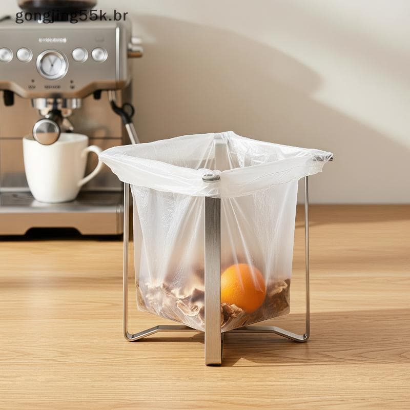 gon Suporte Dobrável Para Saco De Lixo De Aço Inoxidável , 1 Peça , Economia De Espaço , Sem Curvatura Casa , Cozinha ,