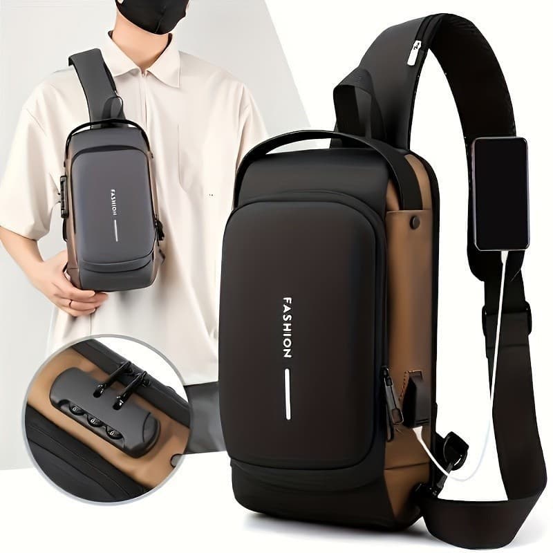 Mochila De Peito Masculina À Prova D'água Com Trava De Código Usb Alta Qualidade JZ