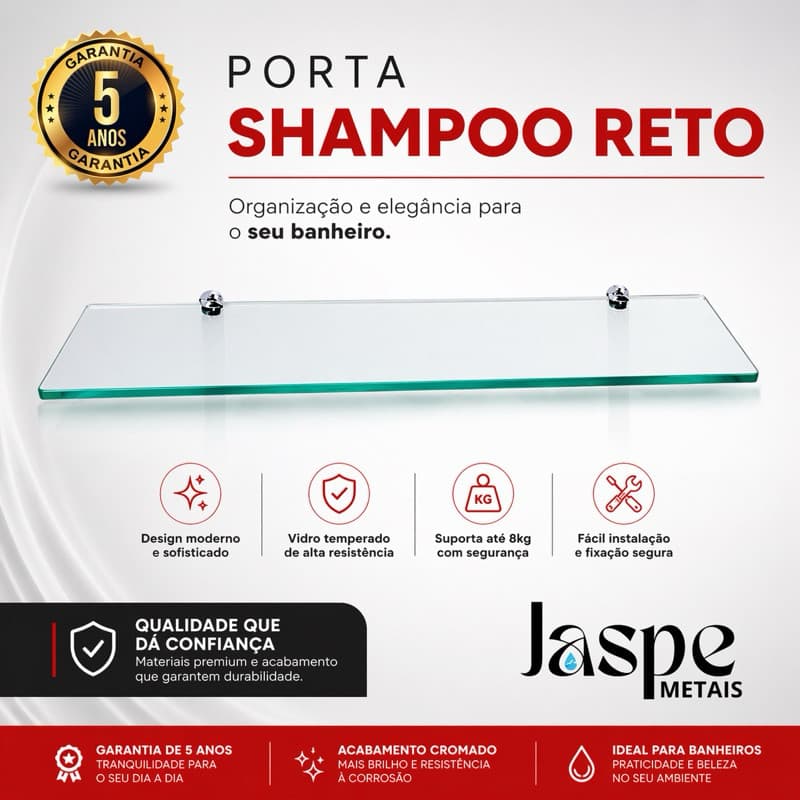 Prateleira de Vidro 30cmx10cm Temperado 6mm | Porta Shampoo e Utensílios – Banheiro ou Cozinha