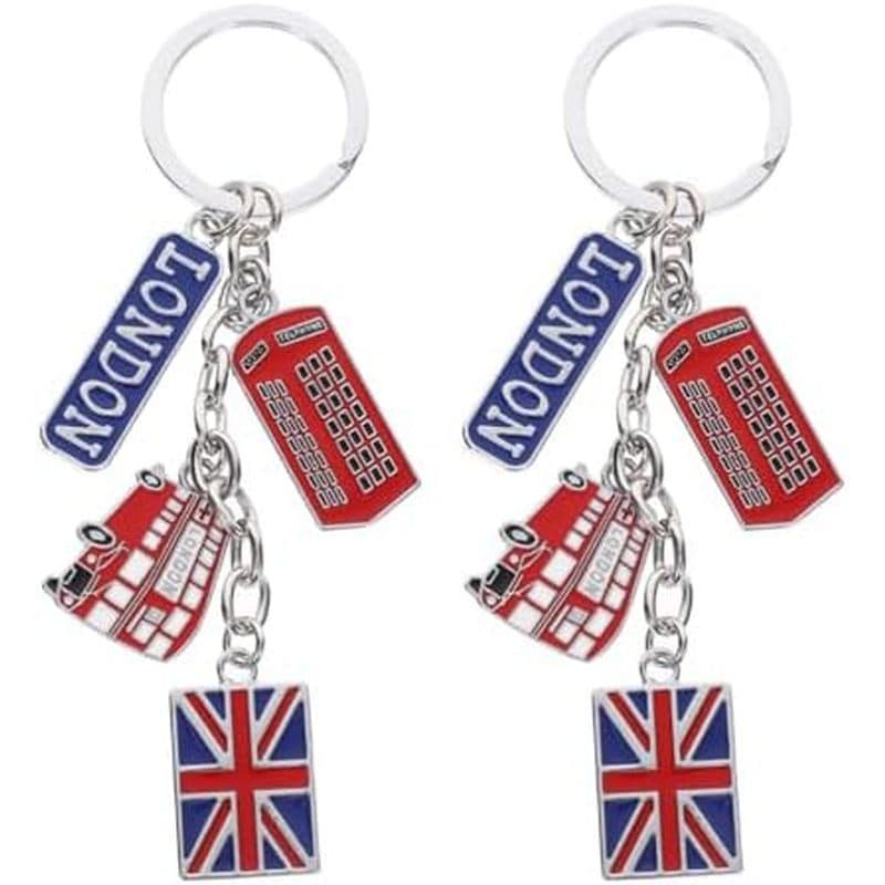 2 Peças Chaveiros De Londres Jack Bandeira Chaveiro Lembrança Do Reino Unido Cabine Telefônica E Pingentes De Ônibus
