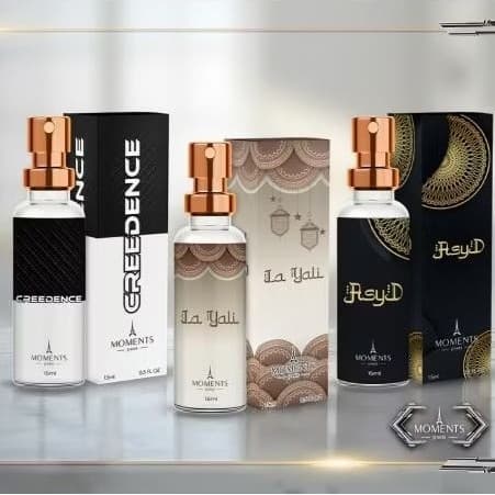 Perfume Moments Paris - alta fixação- concentração parfum - arabe - essencia masc e fem - la yali, asyd , creedence