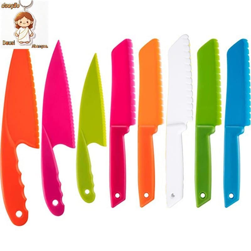 Kid Plastic Kitchen Knife Set Toddler Nylon Cozinha Faca De , 3 Pcs Segura Para Cozinhar E Cortar Frutas , Pão , Alface