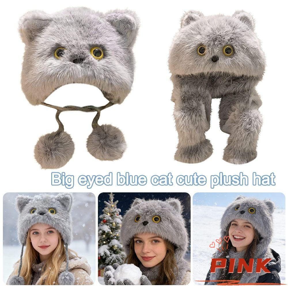 PINK1 Chapéu De Inverno , Gorro De Pelúcia À Prova De Frio , Proteção Grossa Para Os Ouvidos , Boné De Ciclismo Gatos Fo