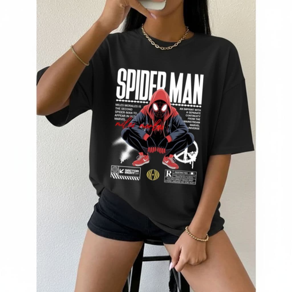 Camiseta Camisa 100% Algodão Feminina Oversized Estilosa Personagem Homem Aranha Spider Man