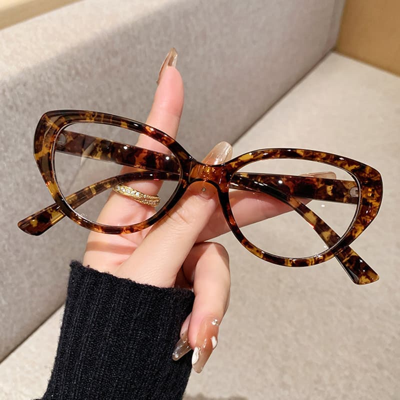 Óculos Anti-Luz Azul com Design Retro de Olho de Gato em Estampa de Leopardo