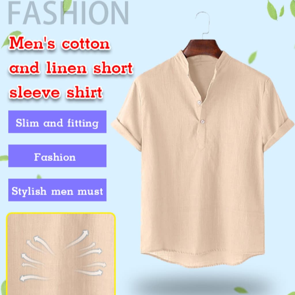 【Estilo Retro】Men's Shirt cotton short sleeve shirt Camisa Masculina/Camisa de Linho/Estilo Vintage/Moda Verão