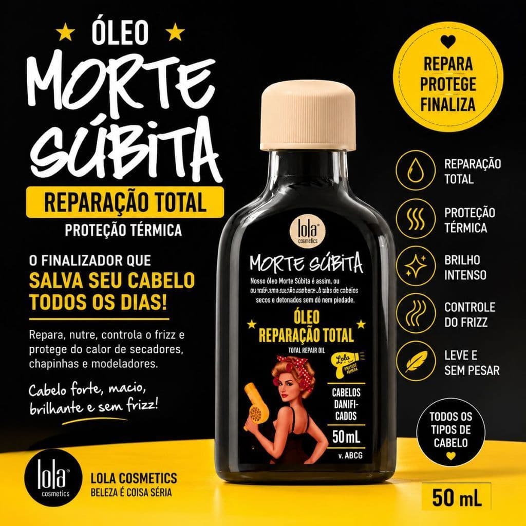 Óleo Morte Súbita Lola Cosmetics 50ml Original | Reparação Total | Proteção Térmica