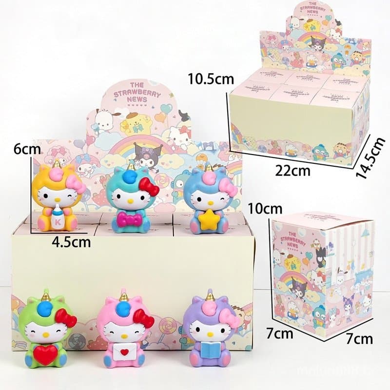 20256 Peças/Conjunto 6cm Anime Japonês Unicórnio Hello Kitty Série Aventura dos Sonhos Bonecos Fofos Decoração de Mesa F