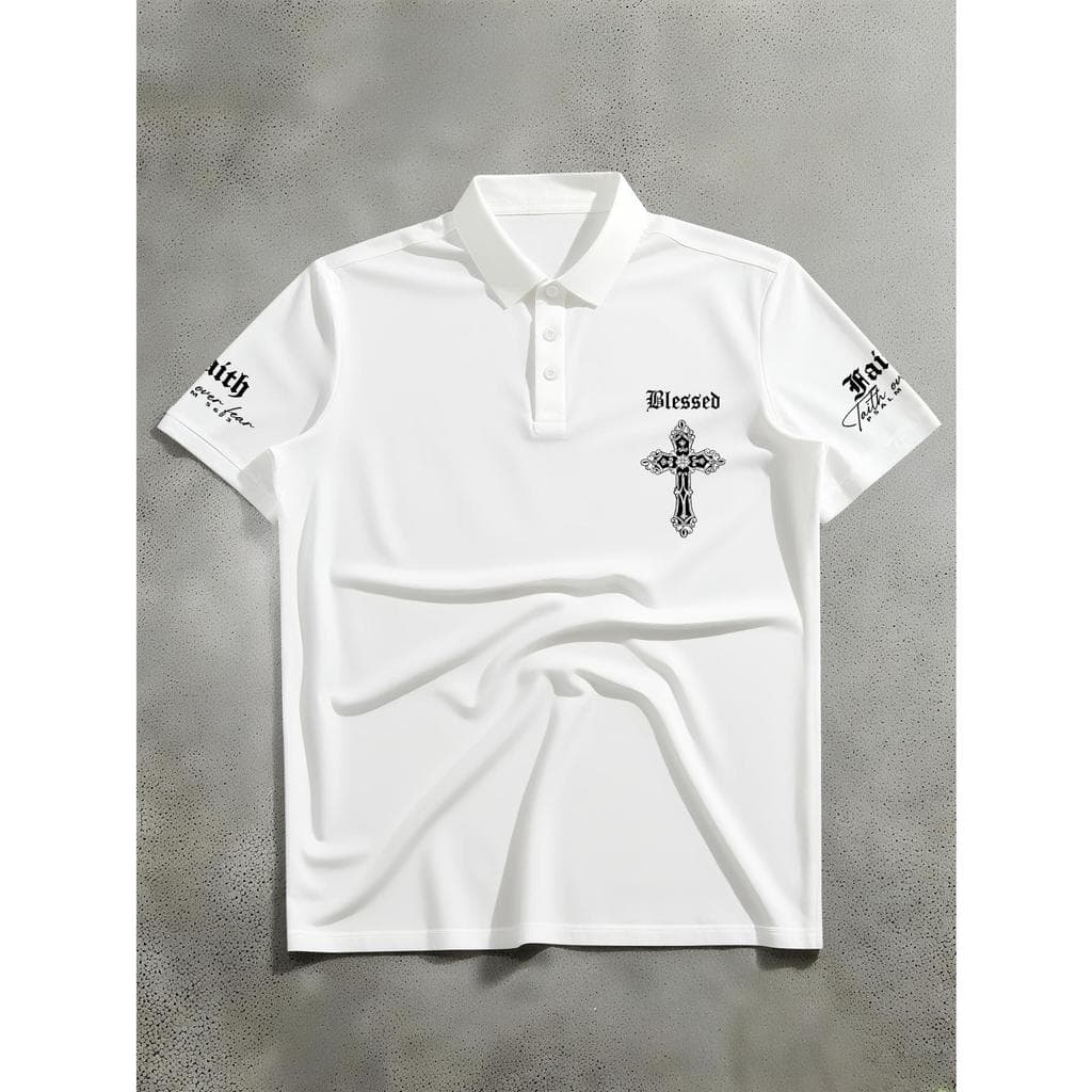Polo de Manga Curta para Homem com Estampado Artístico de Cruz Bendita