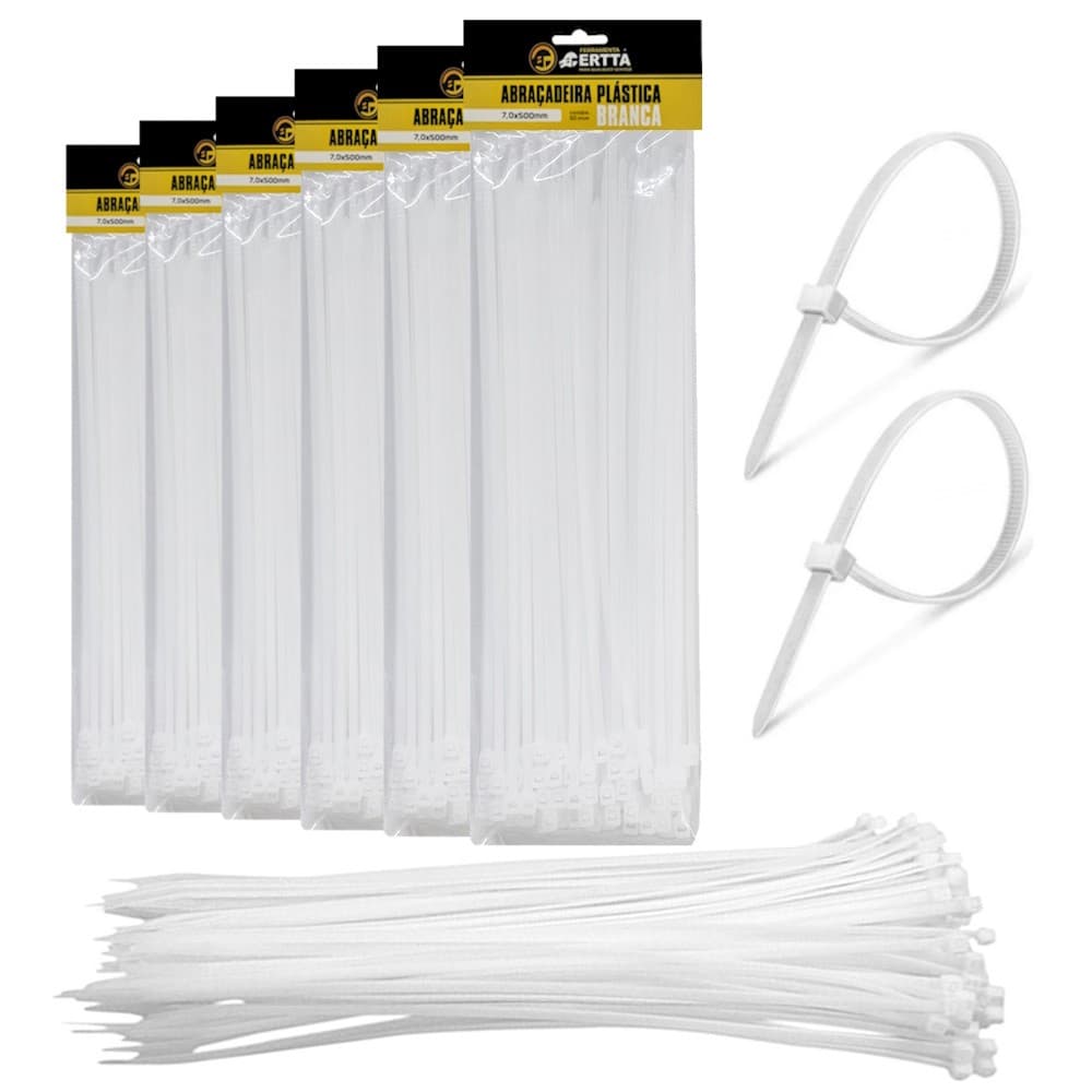 6 Pacotes 50 Abraçadeiras Lacre Nylon Enforca Gato Cinta Plástica 7x500mm Fita Hellerman 50cm 300un