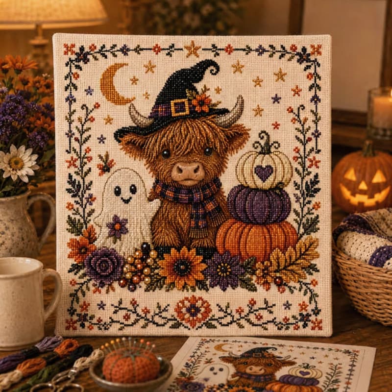 Kit De Pintura De Diamante De Halloween Para Adultos , Crianças , Fofo , Highland , Vaca , Fantasma , Abóbora , Faça Voc