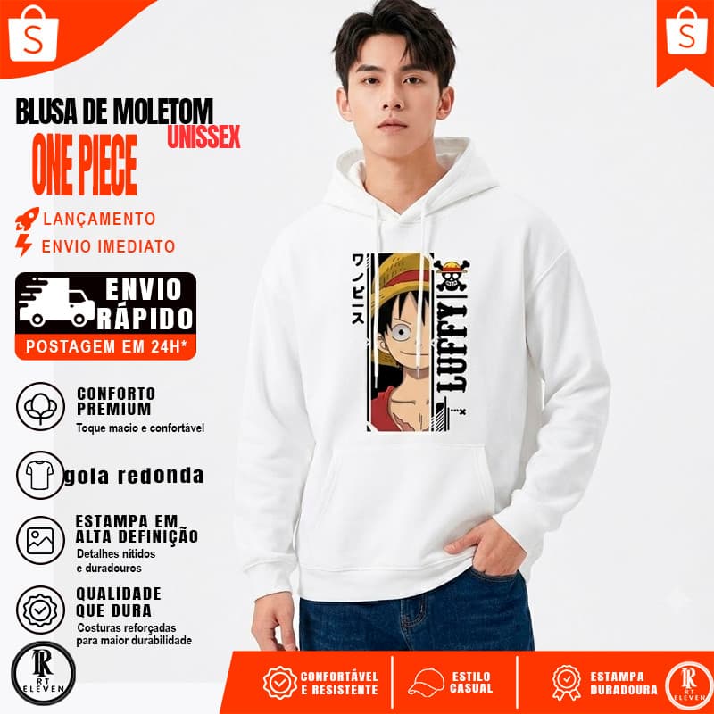 Moletom Infantil One Piece Luffy Anime Desenho Blusa de Frio Algodão Estampado Anime Infanto Juvenil Do tamanho 6 Ao GG
