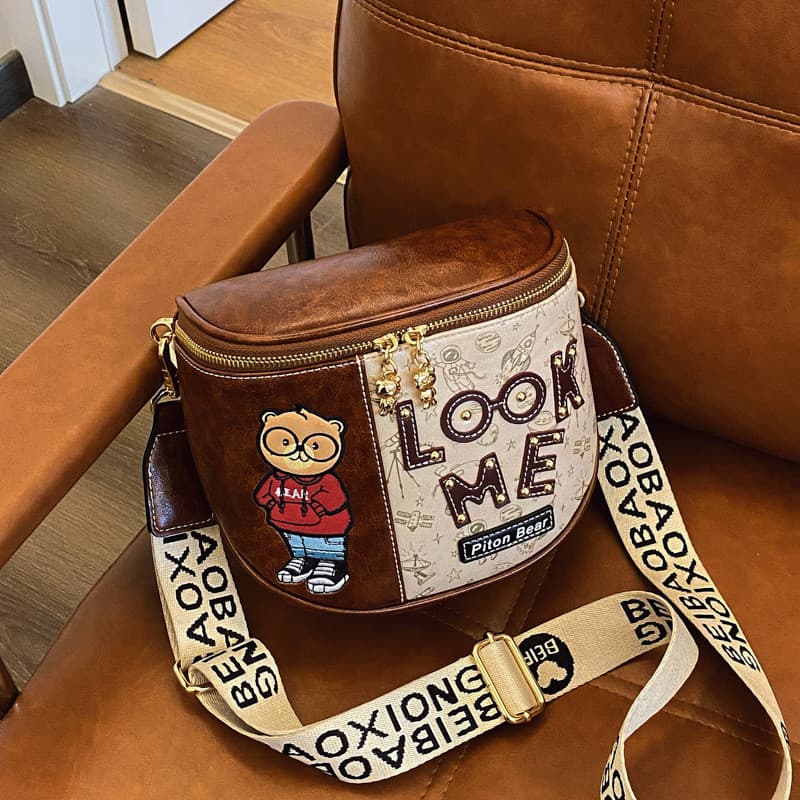 Mochila Em Forma De Urso Com Tema De Design Cores Contrastantes Alça De Ombro Larga Bolsa Crossbody Único De Sela Femini