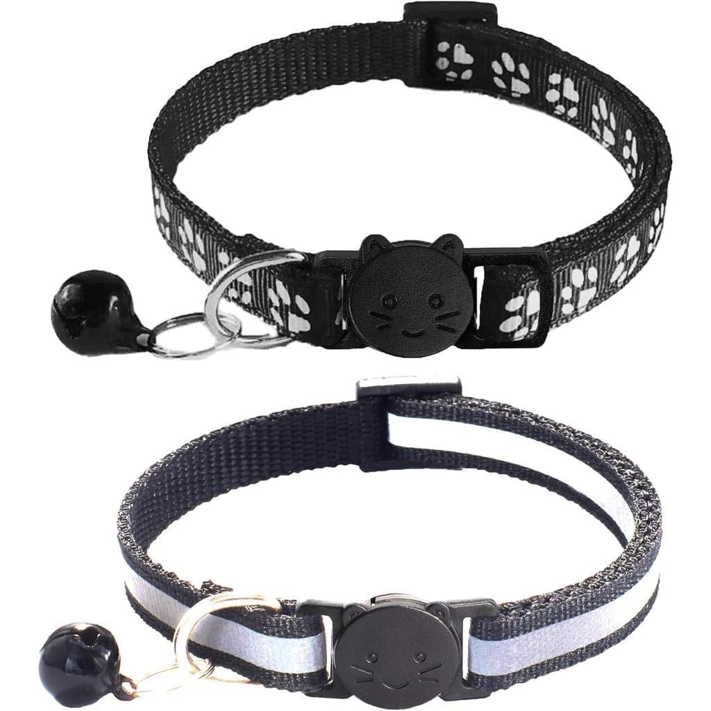 2 Coleiras para Gatos com Sino, Design Refletivo e Estampa de Patas, Fecho de Segurança, Ajustáveis de 7,5 a 12,5 Polega