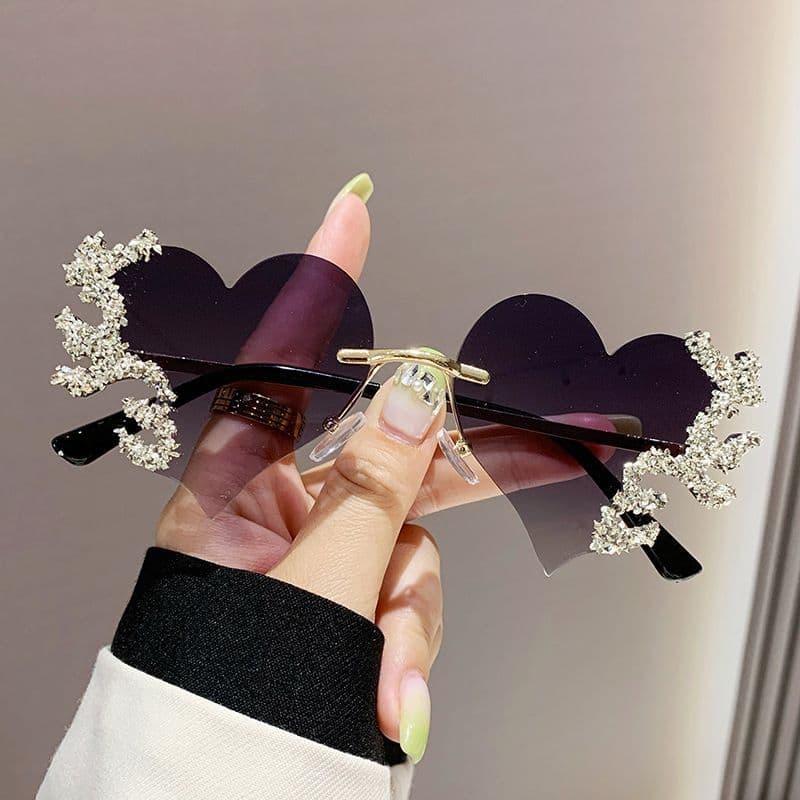 Óculos de sol individuais com lágrimas de coração, feminino, strass, sem moldura, divertido, foto, óculos de sol craveja