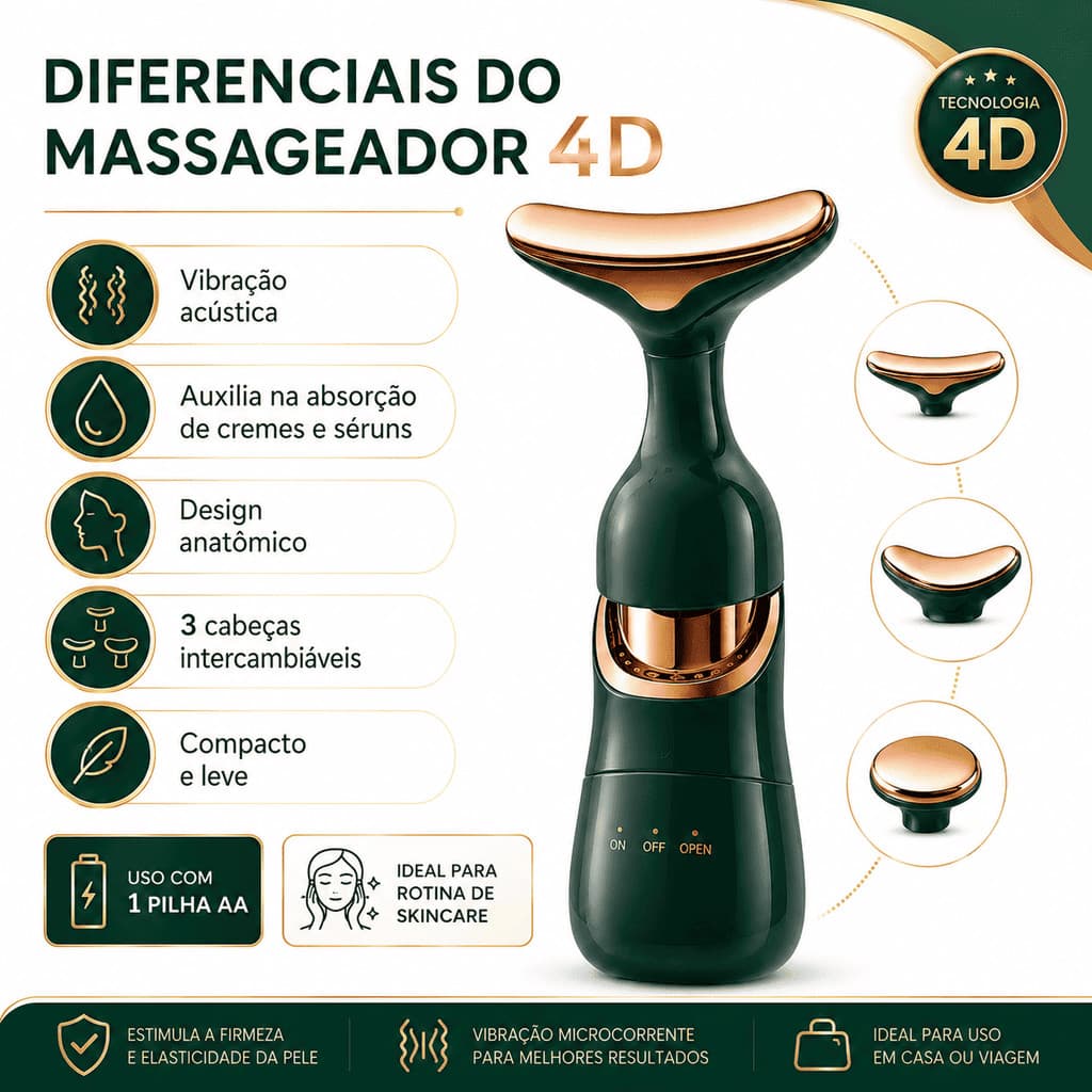 Massageador Facial 4D Elétrico 3 em 1 Smart Premium Vibração