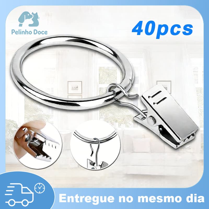Anéis para Cortina de Janela de Cortina de Metal de 40 Peças de 4cm com Clipes Anéis para Cortina de Chuveiro