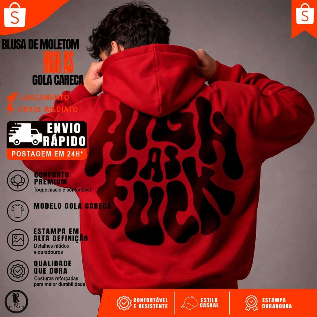 Blusa Moletom High As F.Ck Unissex Flanelado estampado Linha premium com Bolso e Capuz envio Rápido Casaco de Frio