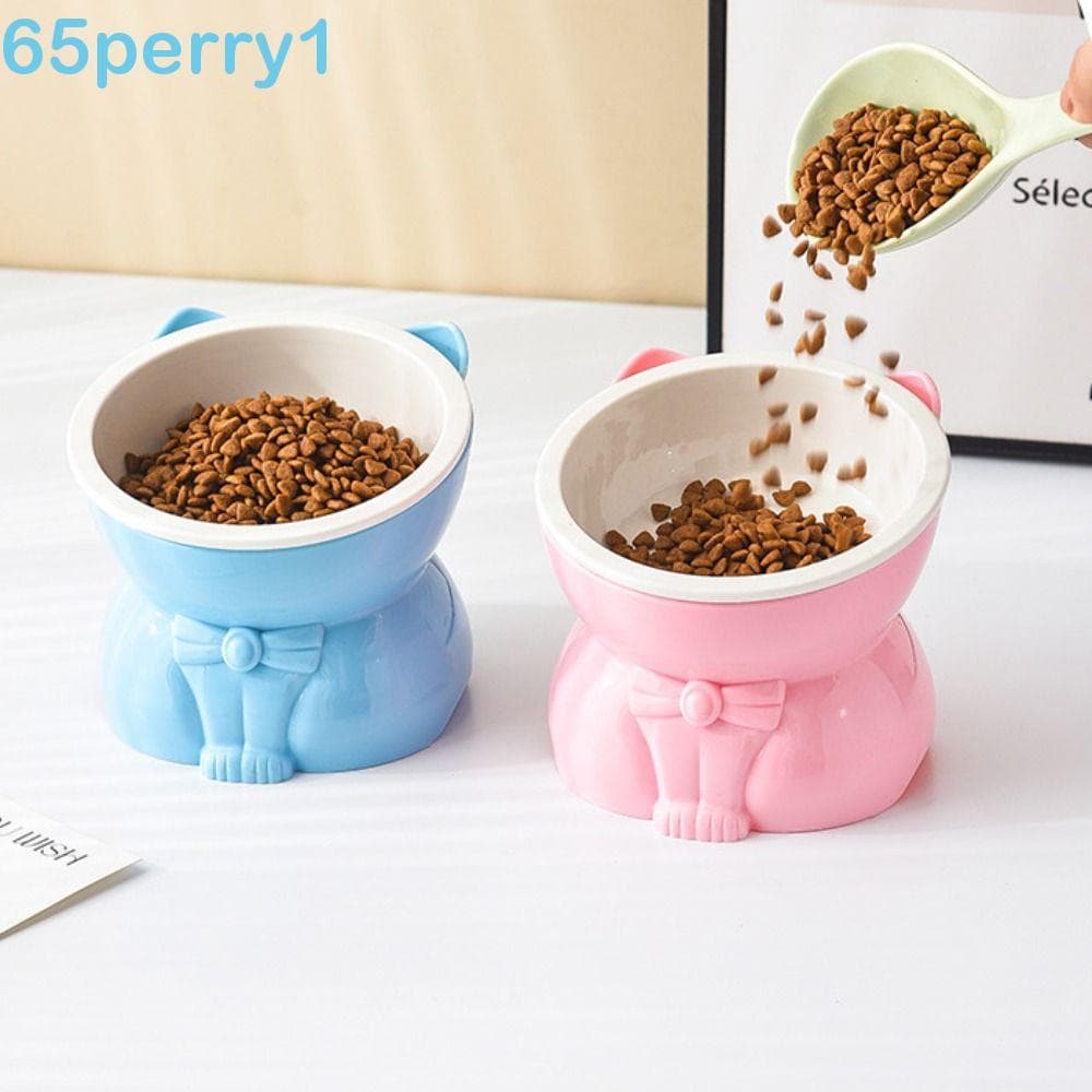 PERRY1 Tigela De Pé Alto Para Animais De Estimação , Criativa De Cerâmica Gatos , Bacia De Alimentação De Comida Cães Co