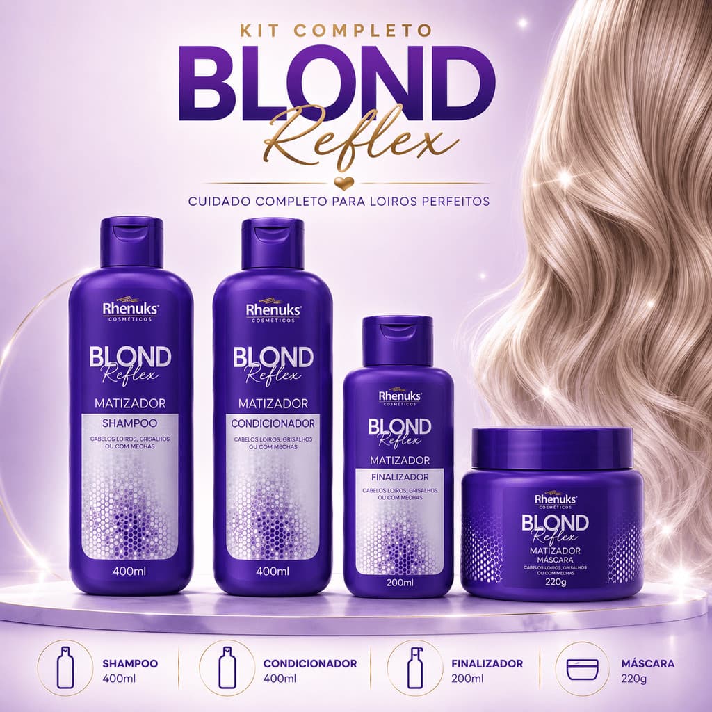 Kit 4 Rhenunks Blond Reflex – Matizador Potente para Loiros, Hidrata e Neutraliza Tons Amarelados