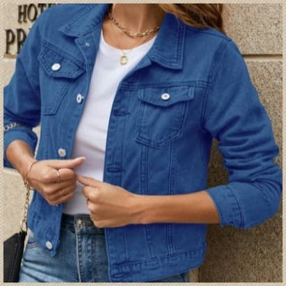 [Design Elegante] Jaqueta Slim Feminina Jeans/Jaqueta Denim/Jaqueta Feminina Casual/Jaqueta com Bolsos