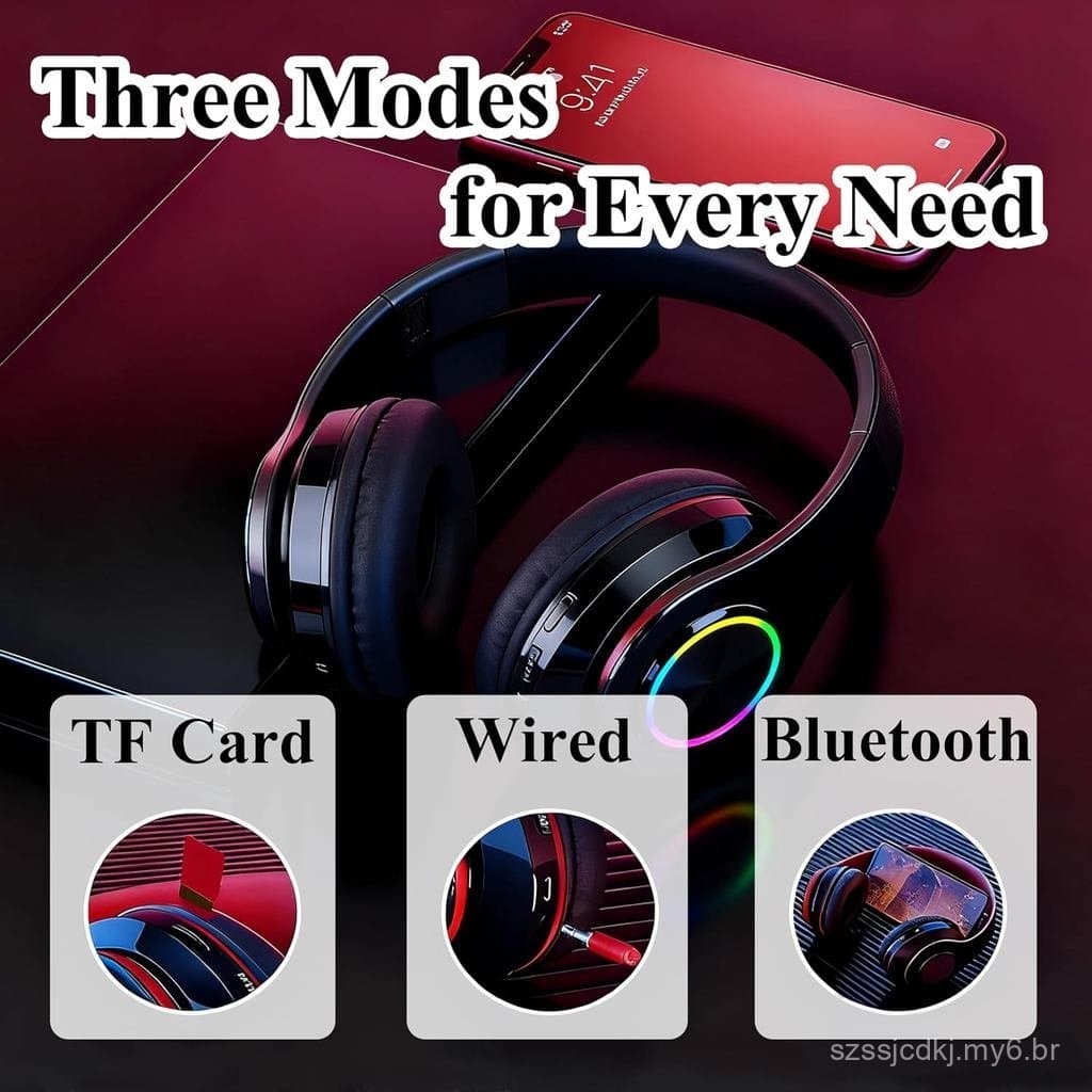 Fones de Ouvido Bluetooth Over Ear para Crianças, Fones de Ouvido com Luzes LED Coloridas e Microfone Integrado, Fones d