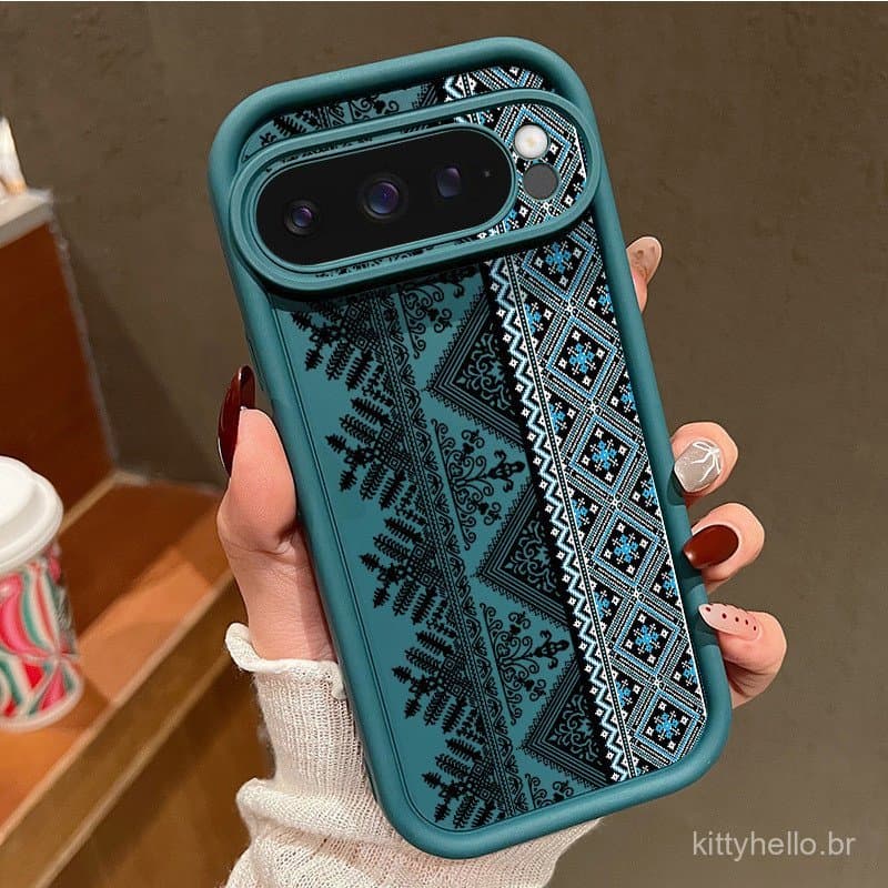 Adequado para capa de telefone com padrão de renda do Google Pixel 9PRO, capa de silicone de cobertura total para Google