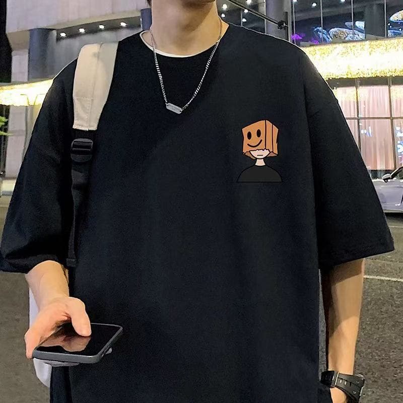 Camiseta masculina de manga curta de algodão verão novo estilo Hong Kong estilo Street Wear ins estudante topo solto Cas