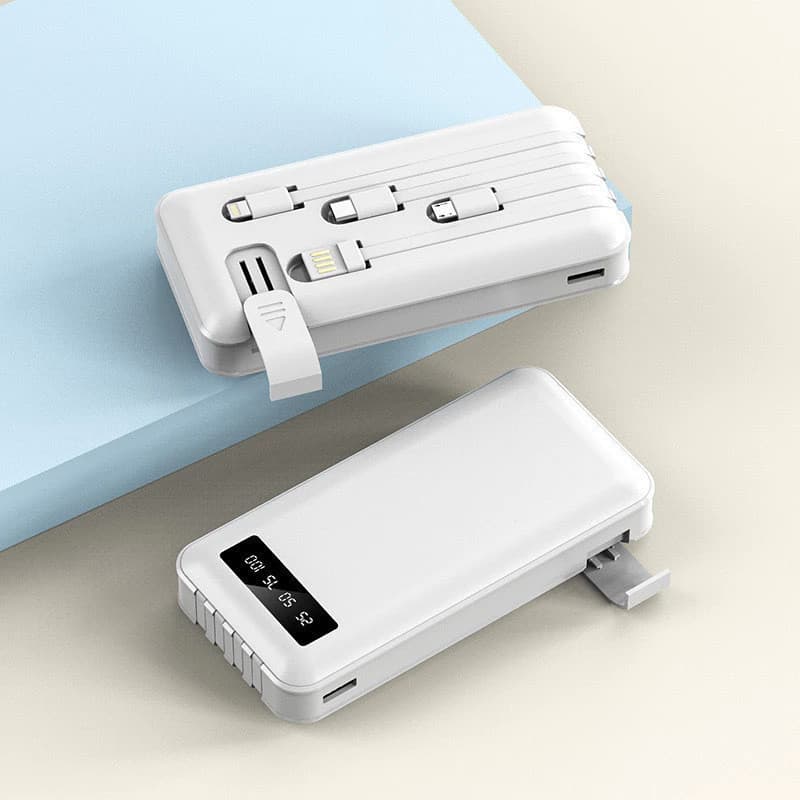 Power Bank Portátil 20000mAh com 4 Cabos Carregador Universal para Celular, Mundial FLASH