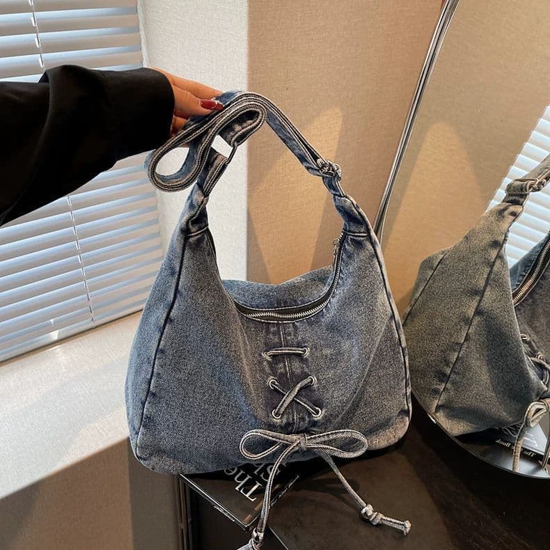Japonês Retro Denim saco feminino 2026 novo estilo moda grande capacidade Cross-corpo saco nicho ombro Commuter saco