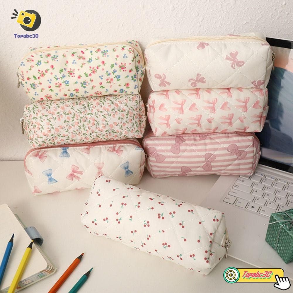 Bolsa Para Caneta TOPABCC , De Armazenamento Multifuncional Com Estampa Floral Laço Papelaria Portátil De Grande Capacid
