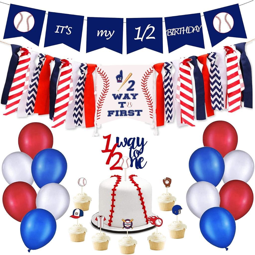 Kit de Aniversário de Meio Ano com Tema de Beisebol - Faixa para Cadeira Alta com a Mensagem "Meio Ano de Beisebol", Top