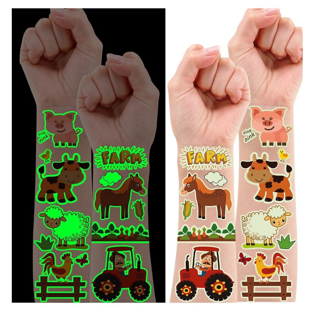 Partywind 165 Estilos de Tatuagens Temporárias Luminosas de Animais de Fazenda para Festas de Aniversário Infantis, Deco