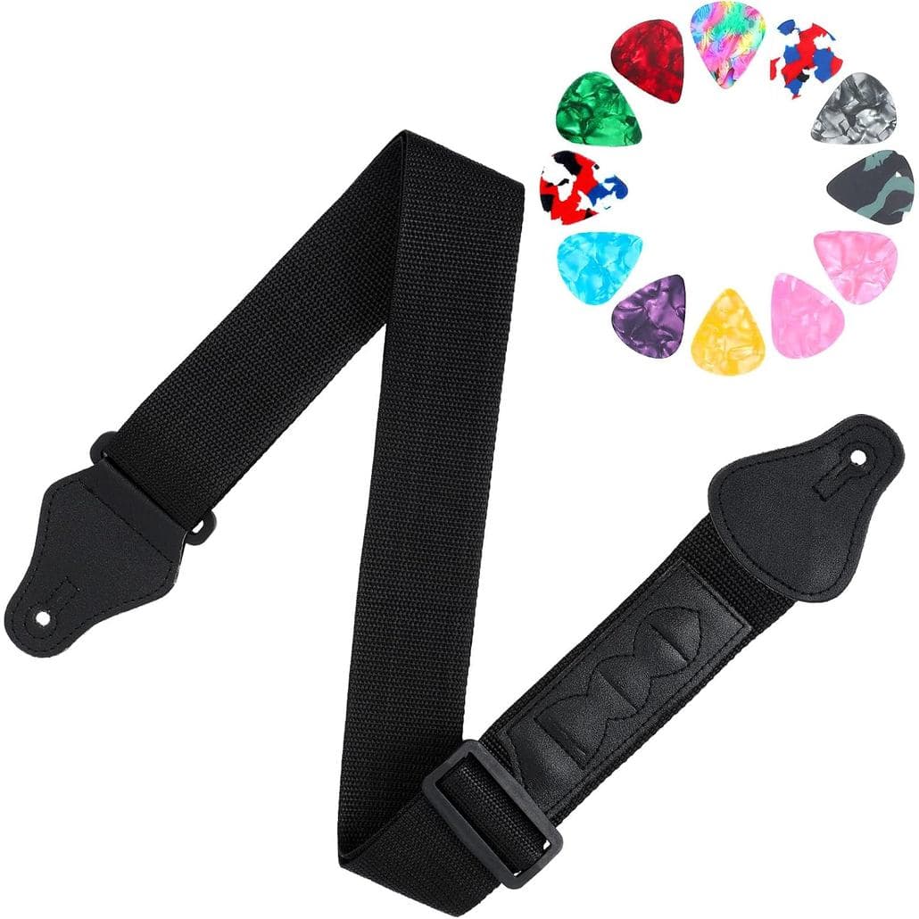 Correia de Guitarra Sibba com 12 Palhetas e 3 Suportes para Palhetas, Correias Ajustáveis para Guitarra Acústica, Elétri