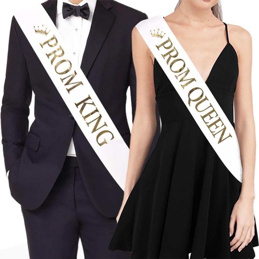 Faixas "Rei do Baile" e "Rainha do Baile" - Acessórios para Festa de Formatura e Festa Escolar, Brancas com Impressão Do