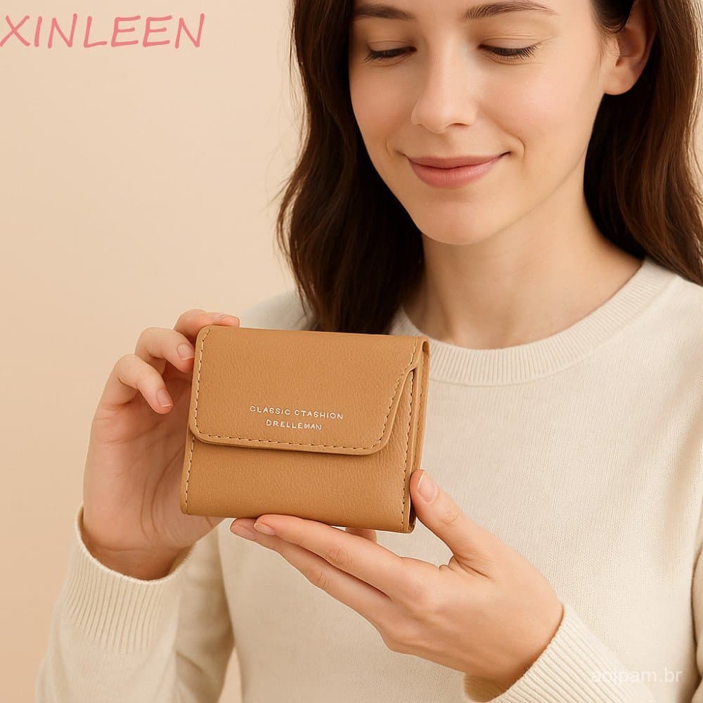 Carteira Curta Feminina XINLEEN , Bolsas Femininas Elegantes De Marca De Grande Capacidade , Porta Cartão De Visita Simp