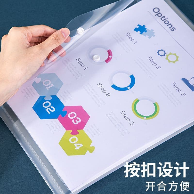 Bolsa transparente para documentos Deli, pasta reforçada, bolsa para documentos de grande capacidade com botão de pressã